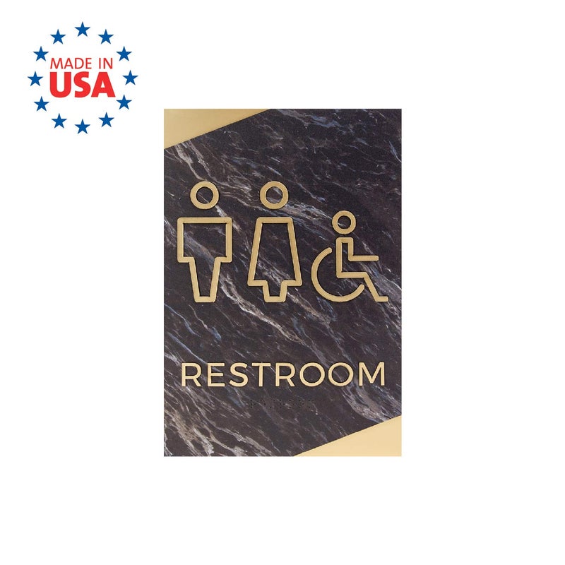 SBlabels Dark Marble Men And Women Restroom Sign / 6" x 9" ADA Unisex With Wheelchair With Braille Gender Neutral Bathroom Sign/Dark Marble Acrylic - Image 5